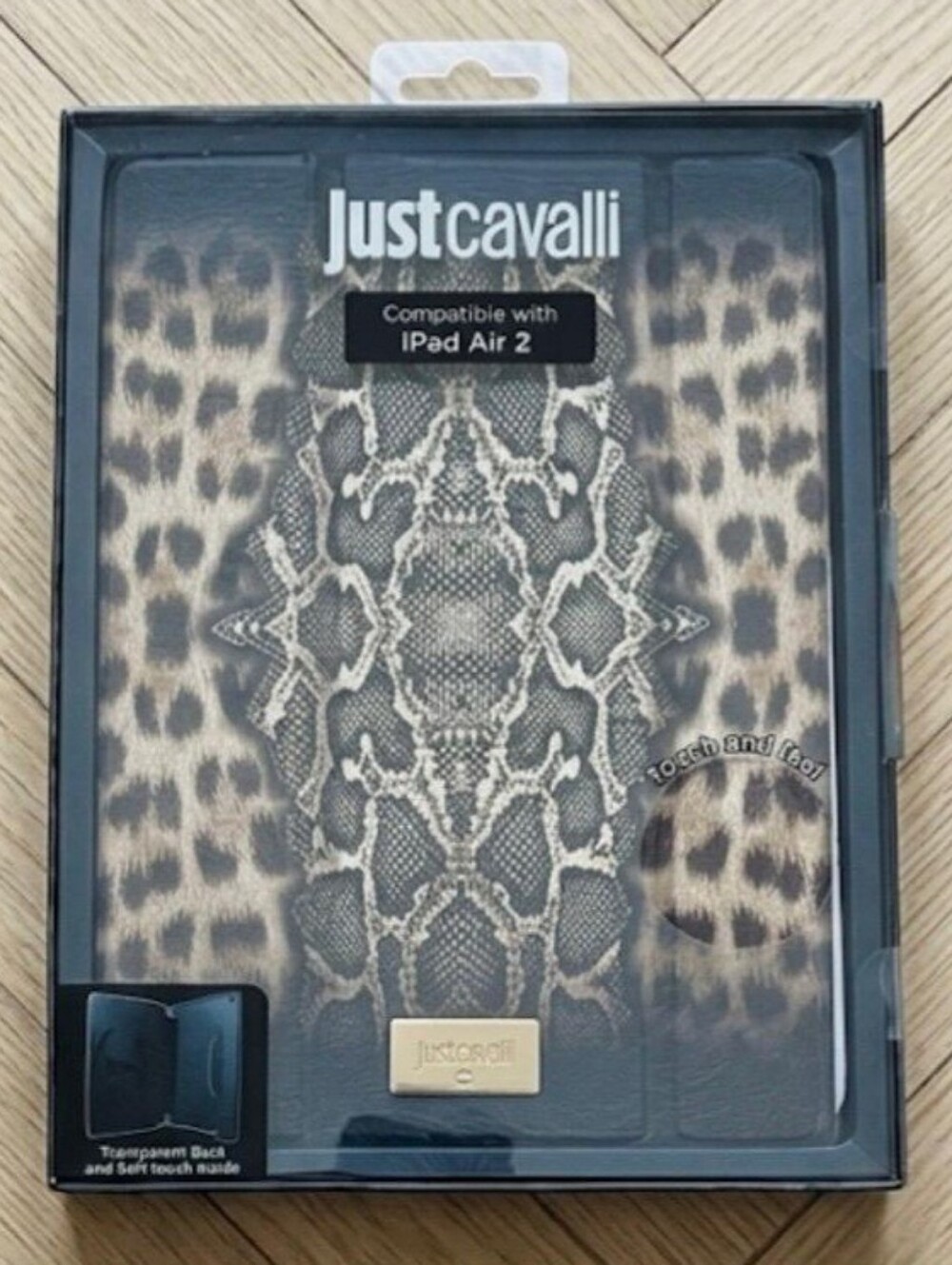 NIB, Just Cavalli Leopard and Snake Print Tablet Case in Brown and Black